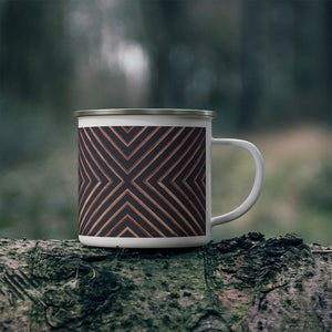 Brown Woodwork Pattern Enamel Mug