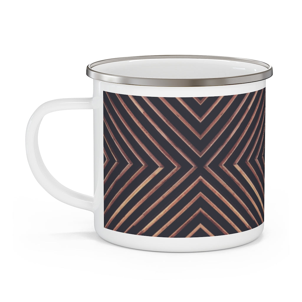 Brown Woodwork Pattern Enamel Mug