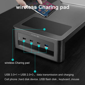 Monitor Riser with USB Hub and Wireless Charging